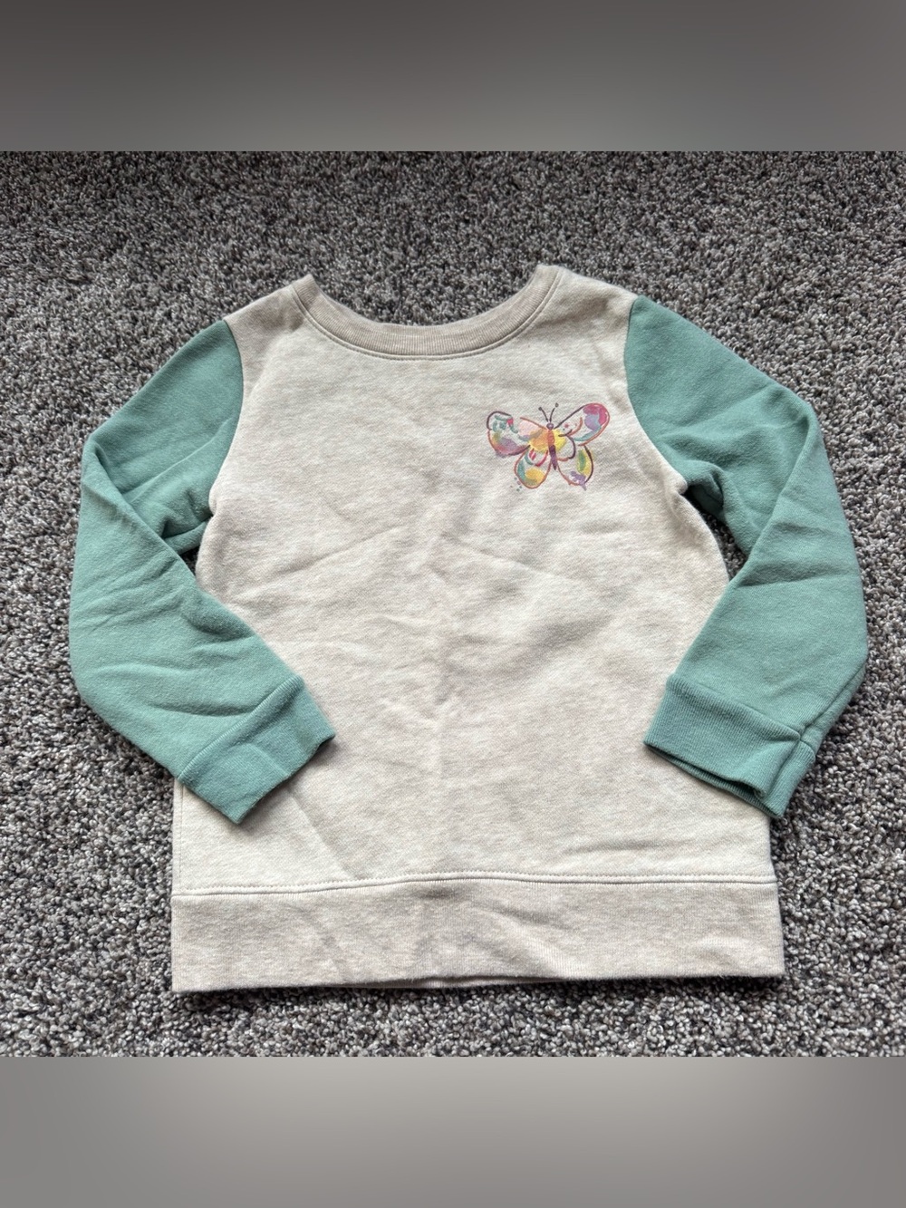 Garanimals Cream Sweatshirt with Sage Green Sleeves & Colorful Butterfly